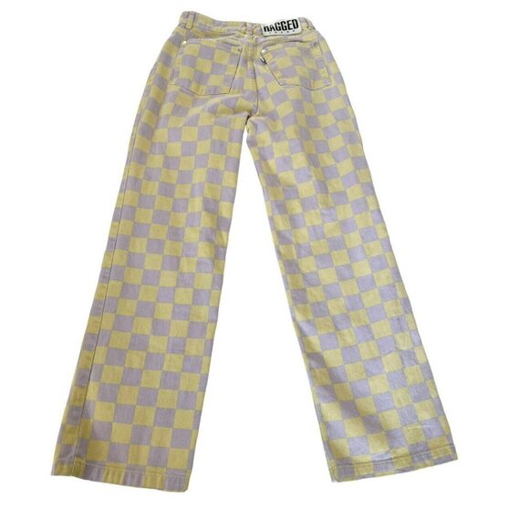 Ragged Jeans Womens Sz 24 Yellow & Purple Beat Checkerboard Combat Jeans - Picture 2 of 10